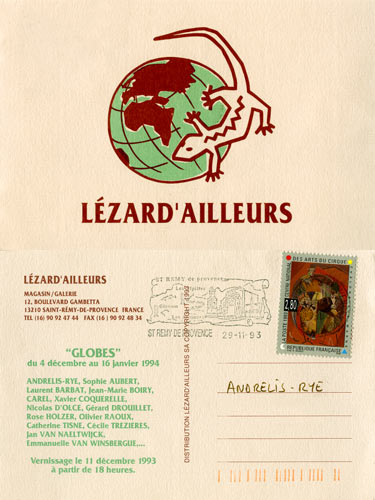 invitation pour l'exposition "Globes" à la Galerie Lézard'ailleurs, Saint Rémy de Provence