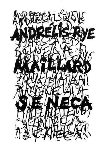 invitation pour l'exposition "Andrélis-Rye-Maillard-Sénéca" à la Galerie La Hune Brenner, Paris