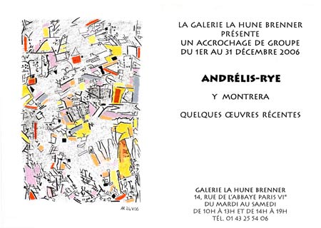 invitation pour l'exposition "œuvres récentes" à la Galerie La Hune-Brenner - Paris