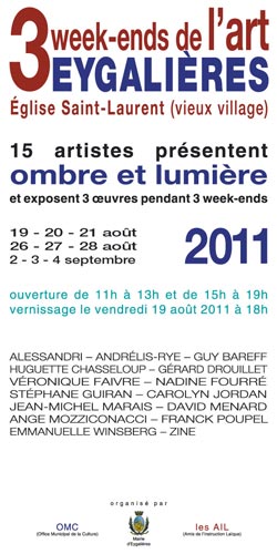 affiche de l'exposition "3 week-ends de l'art, Ombre et Lumière" à l'Église Saint-Laurent - Eygalières