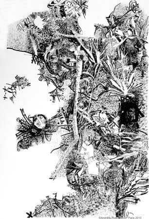 Plage, 19 août 2004, encre de Chine sur papier, 110 x 75 cm