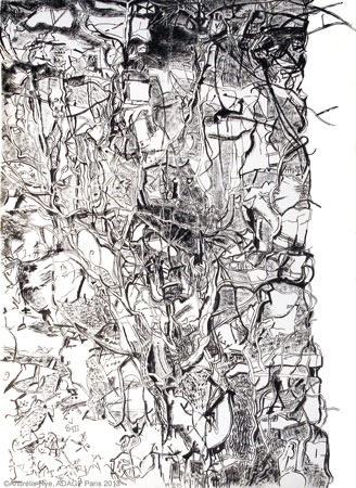 Pierres, 19 mars 2005, encre de Chine sur papier, 130 x 97 cm