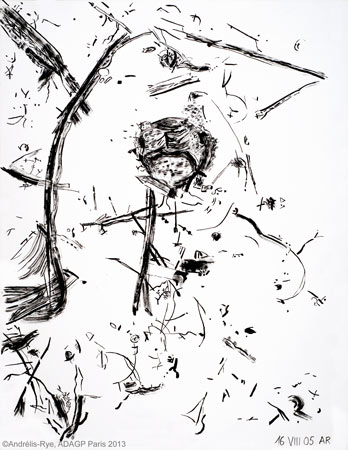 Plage, 16 août 2005, encre de Chine sur papier, 65 x 50 cm
