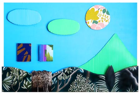 Fuji vert, l été, 9 avril 2023, collage, peinture acrylique sur carton, 34 x 52,5cm