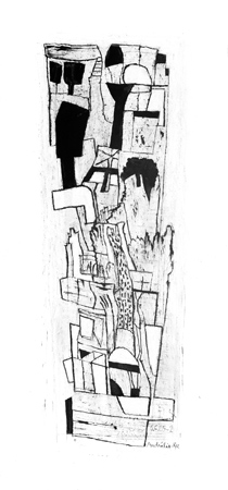 Andr&eacute;lis-Rye, Dans les nuages, 25 juillet 2025, huile et encre de Chine sur papier, 66 x 30 cm