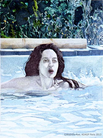 La Piscine, 21 mars 1977, feutre à l'eau sur papier, 76x57 cm