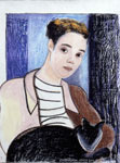 Femme avec chat, 1988, pastel à la cire sur papier