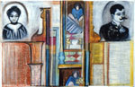 intérieur, avril 1990, encre de Chine et pastel à l'huile sur papier, 50 x 67 cm