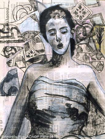 Portrait, 3 janvier 1993, huile et encre sur papier, 76 x 58 cm