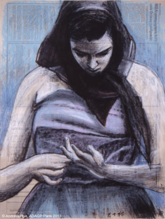 Femme penchée, 2 janvier 1995, huile et encre sur papier, 76 x 58 cm